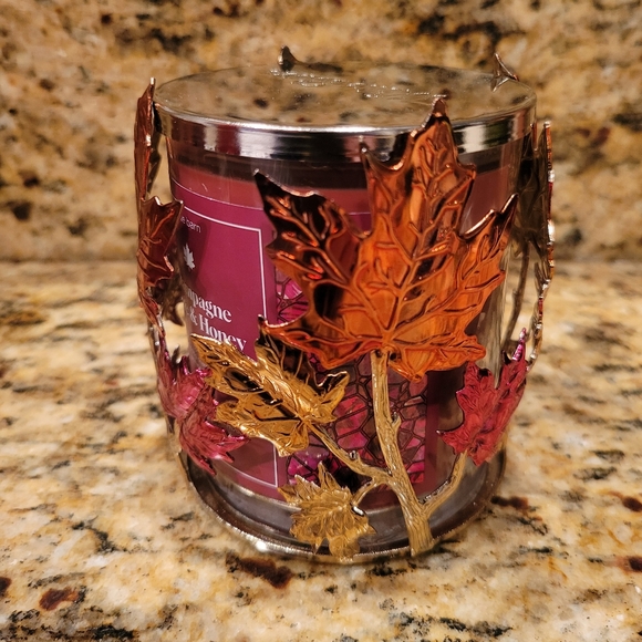 NEW Bath & Body Works FALL Etched Stamped Maple Leaves Single Wick Candle Holder - Picture 4 of 5
